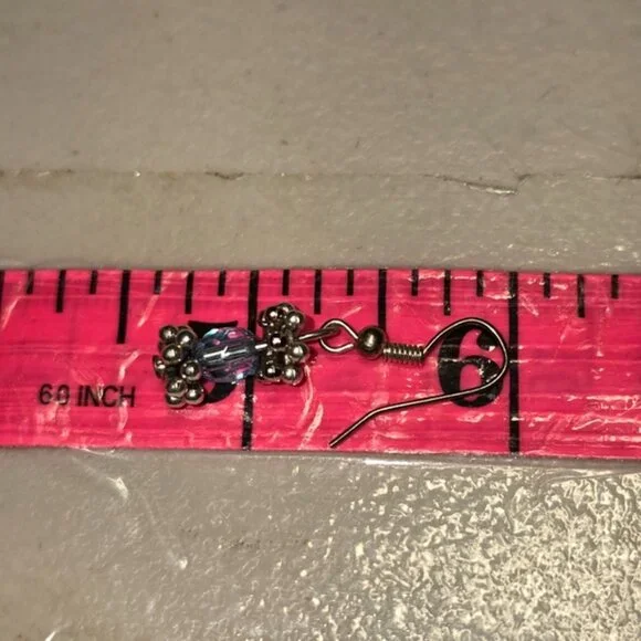 Handmade Blue Faceted Bead Dangle Earrings - Picture 2 of 2